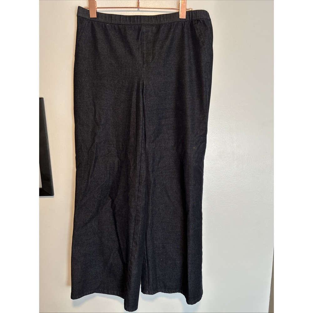 H by Halston Blue Wide Leg Pants Women Size 12 Stretch Pull On A274585 Workwear